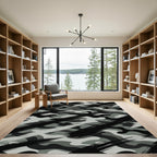 Bold Charcoal Grey Camouflage Brushstroke Rug