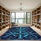 Neon Circuit Board Digital Tech Grid Rug