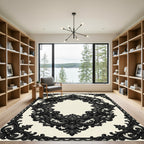 Elegant Black Baroque Lace Oval Frame Rug