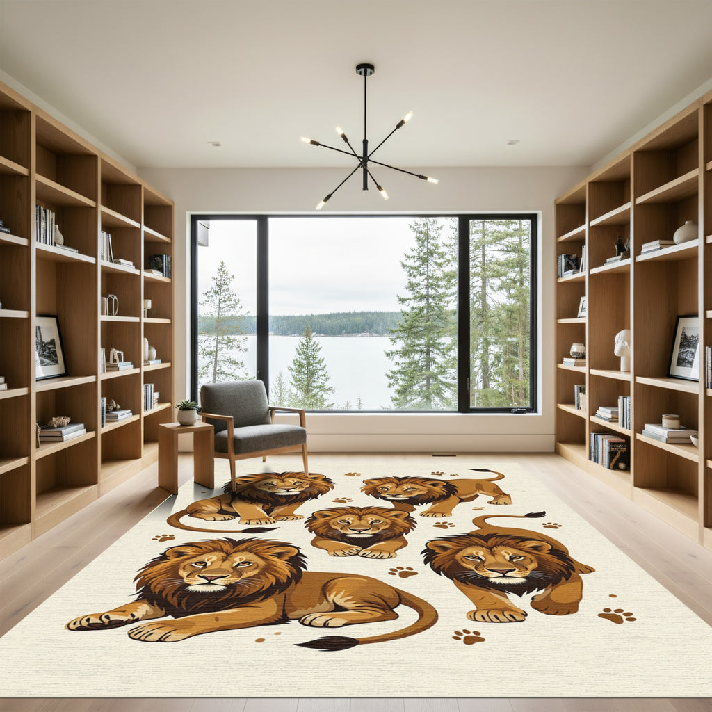 Majestic Golden Lion Animal Illustration Rug