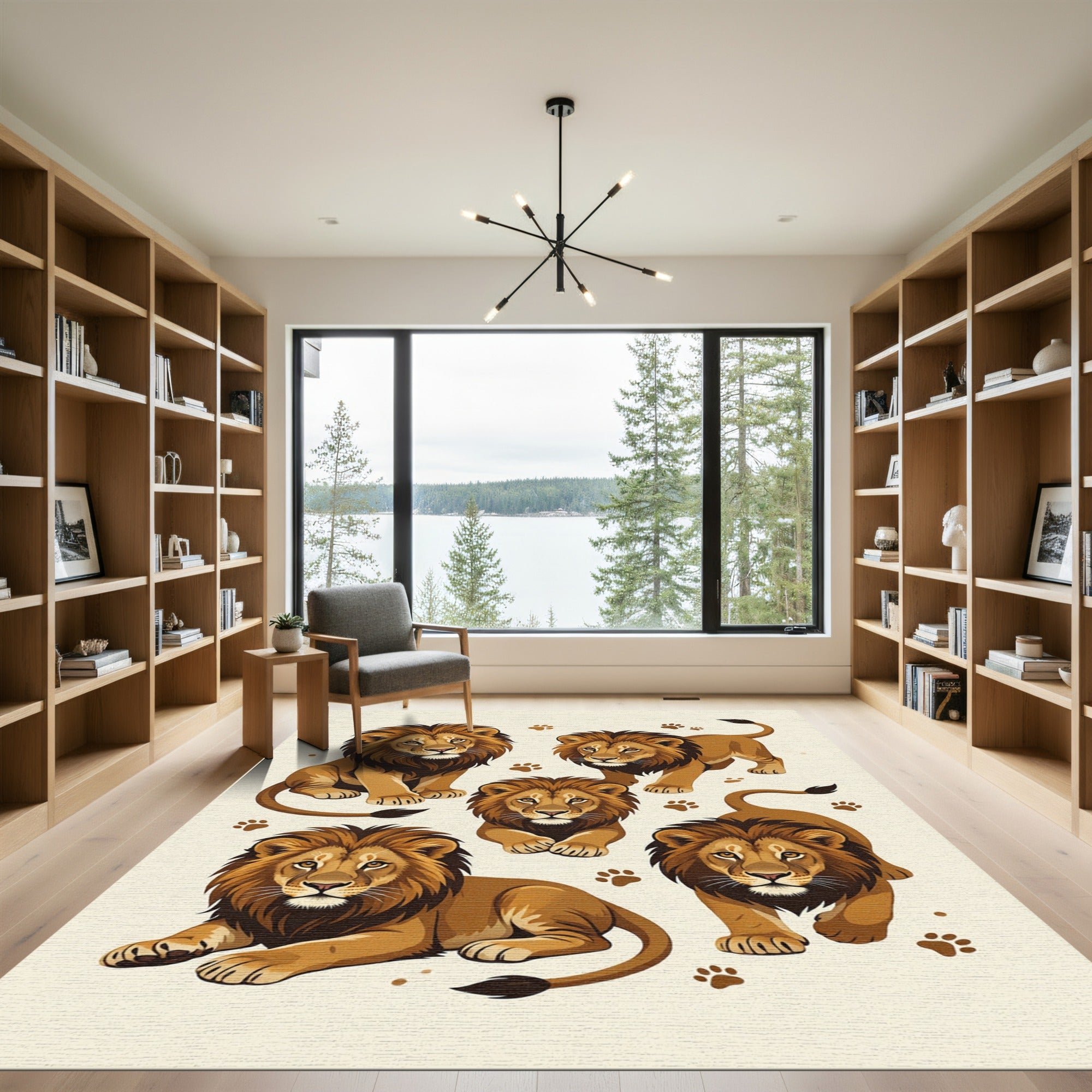 Majestic Golden Lion Animal Illustration Rug