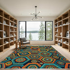 Vibrant Hexagonal Floral Mosaic Art Rug