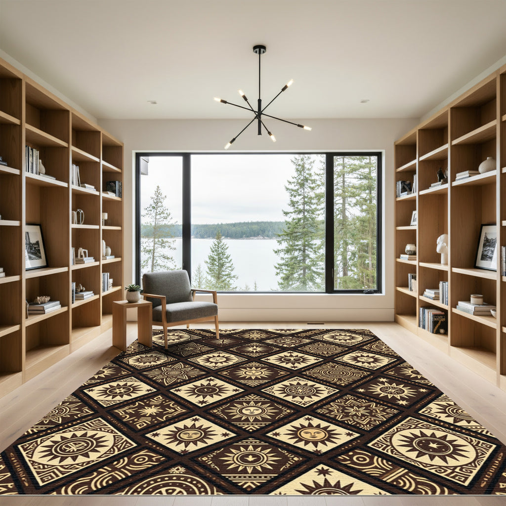 Celestial Sun Diamond Gold Brown Rug