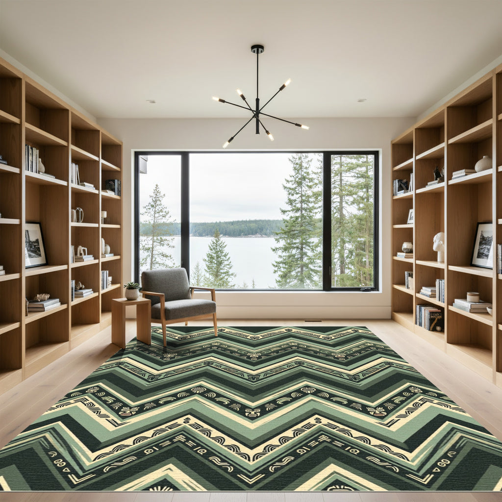 Sage Green Tribal Zigzag Mask Chevron Rug