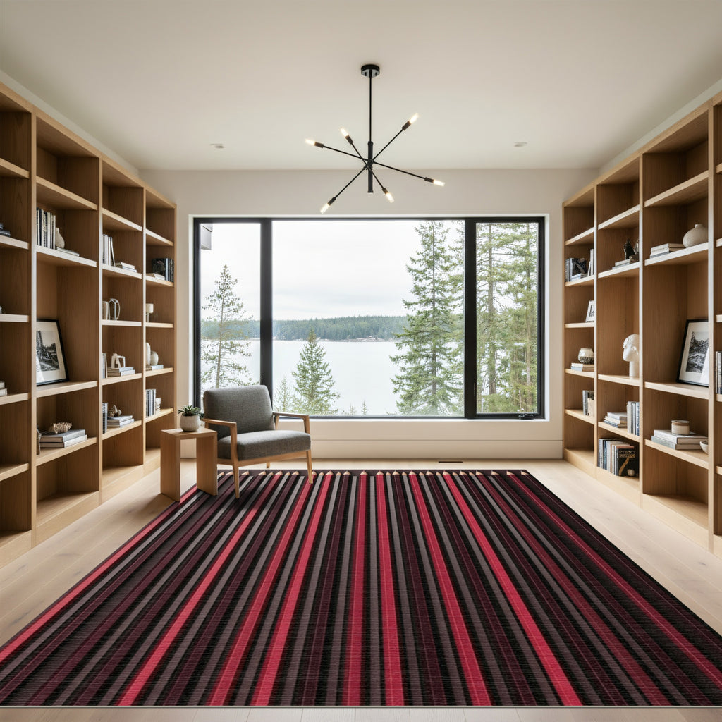 Crimson Brown Vertical Striped Rug