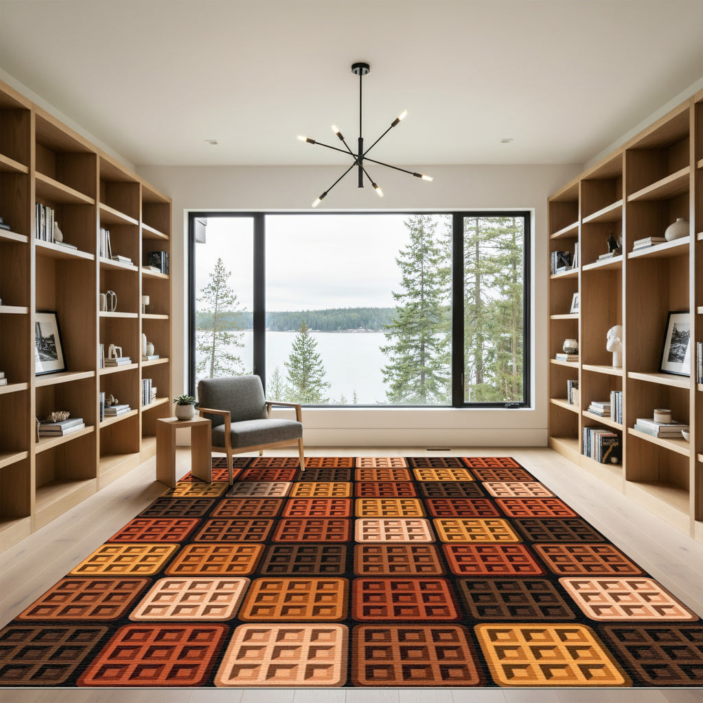 Earthy Tones Multi Square Grid Mosaic Rug