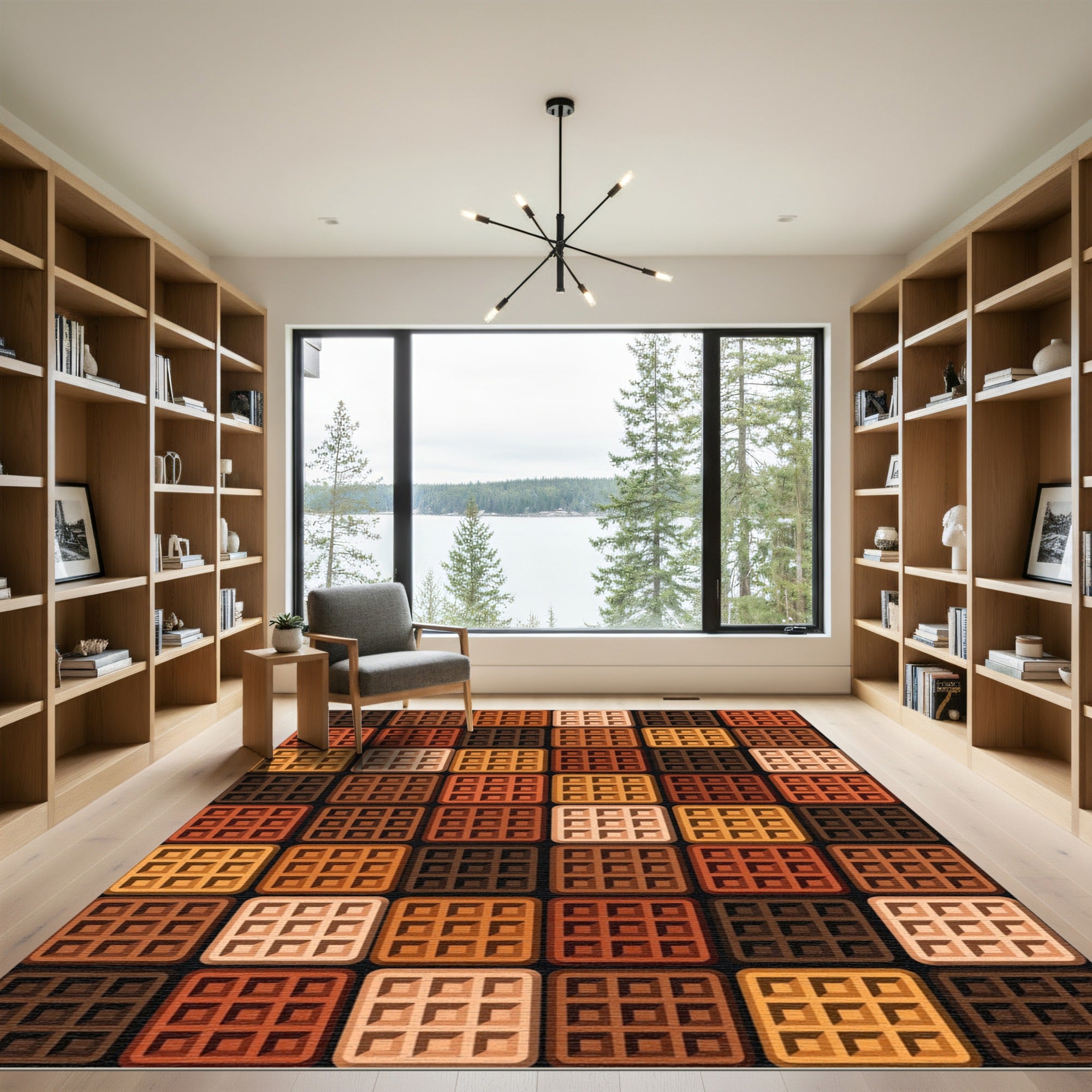 Earthy Tones Multi Square Grid Mosaic Rug
