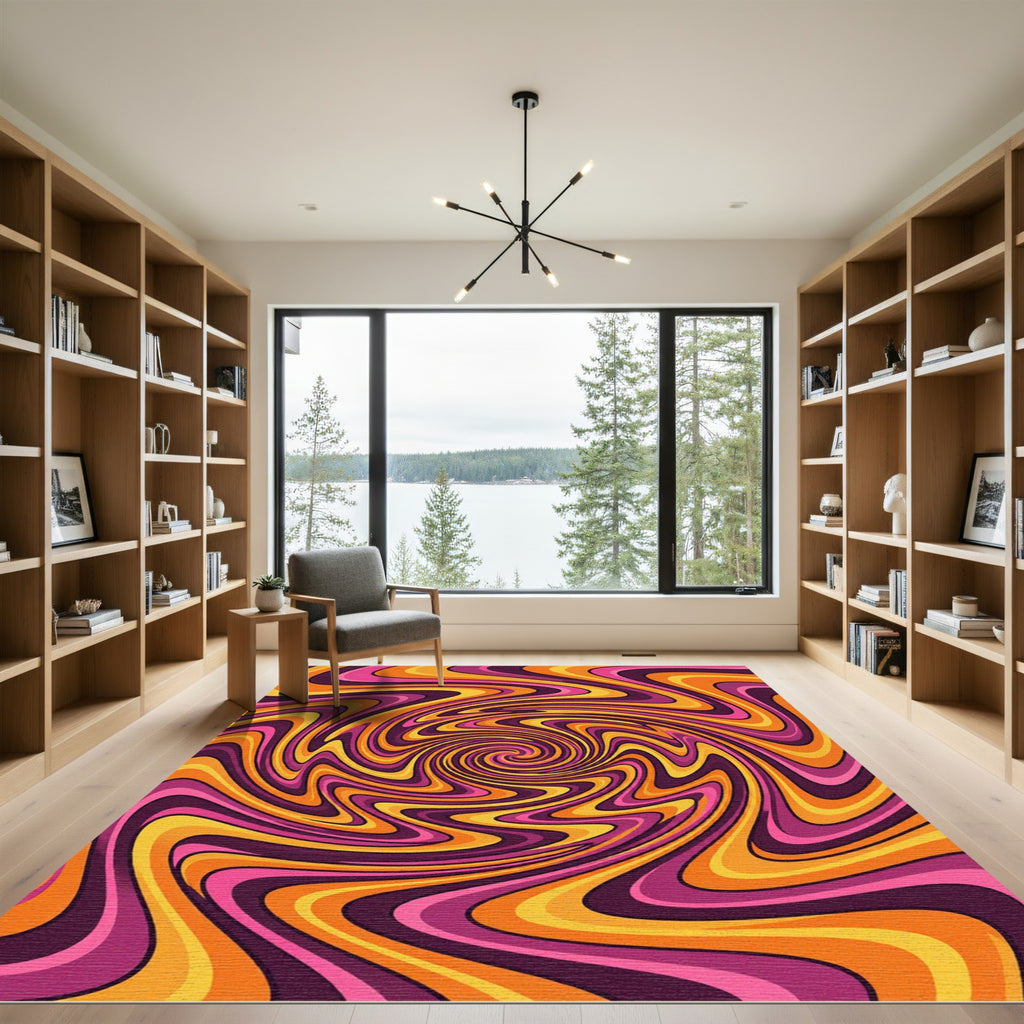 Vibrant Retro Psychedelic Swirling Waves Rug