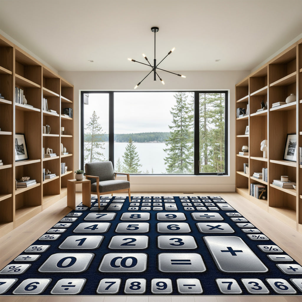 Modern Metallic Calculator Grid Rug