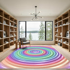 Vibrant Iridescent Rainbow Ripple Circular Rug