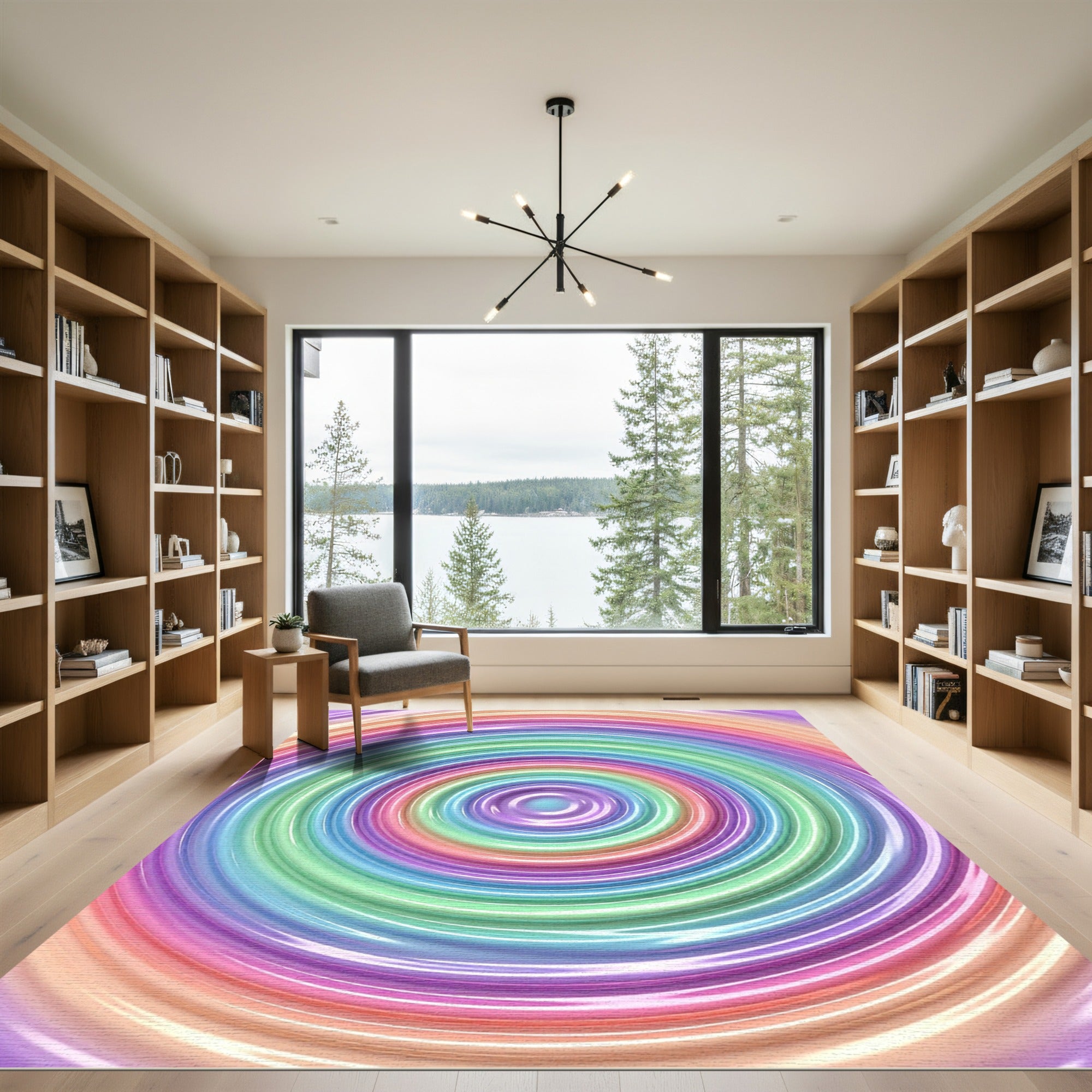 Vibrant Iridescent Rainbow Ripple Circular Rug