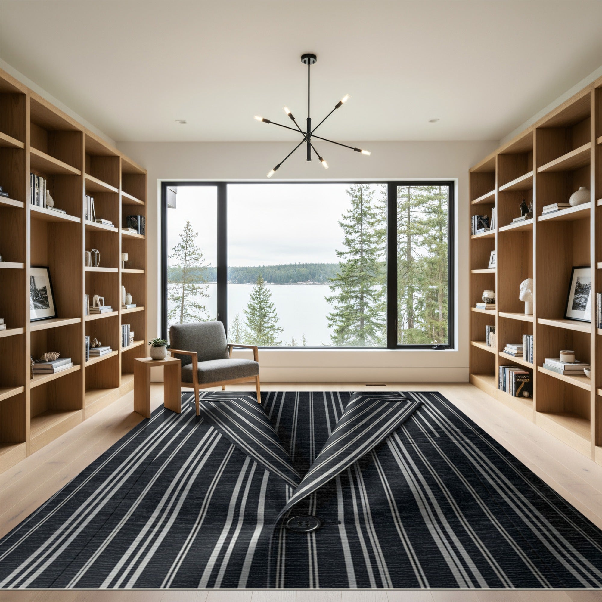 Classic Navy White Pinstripe Rug