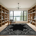 Ornate Silver Floral Medallion Border Rug
