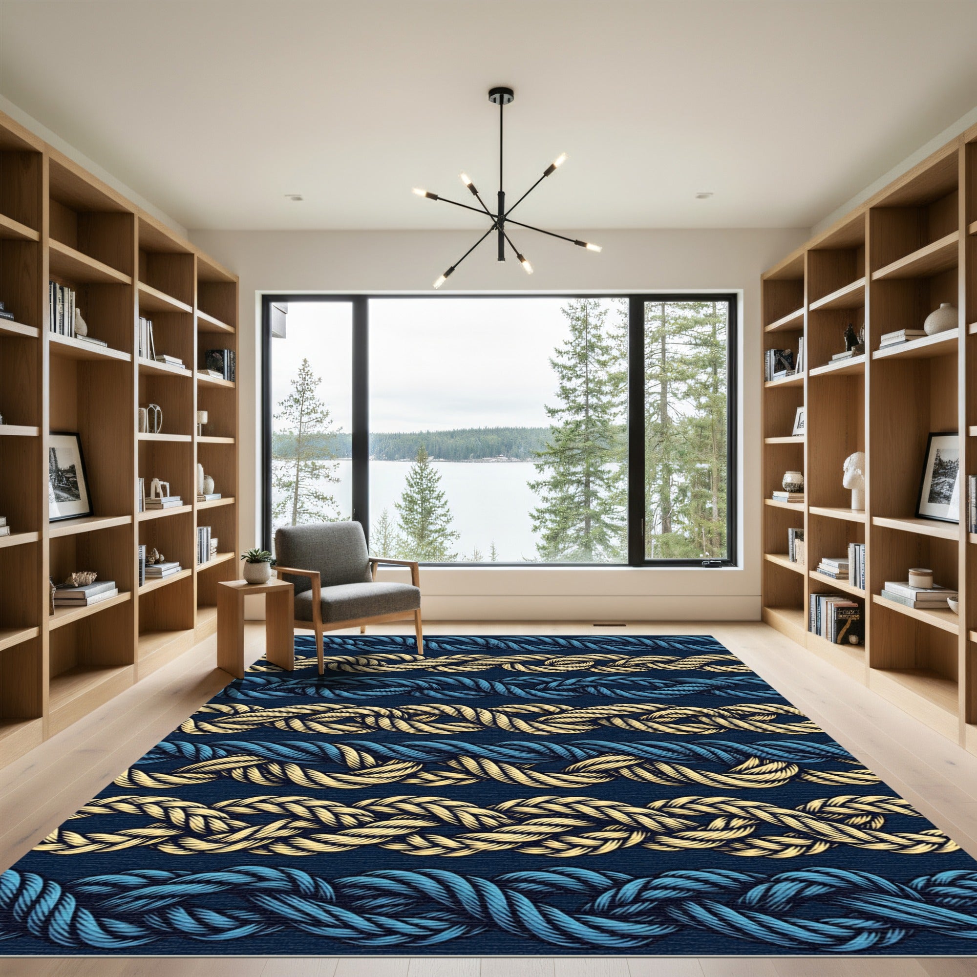 Braided Rope Blue Gold Stripes Rug