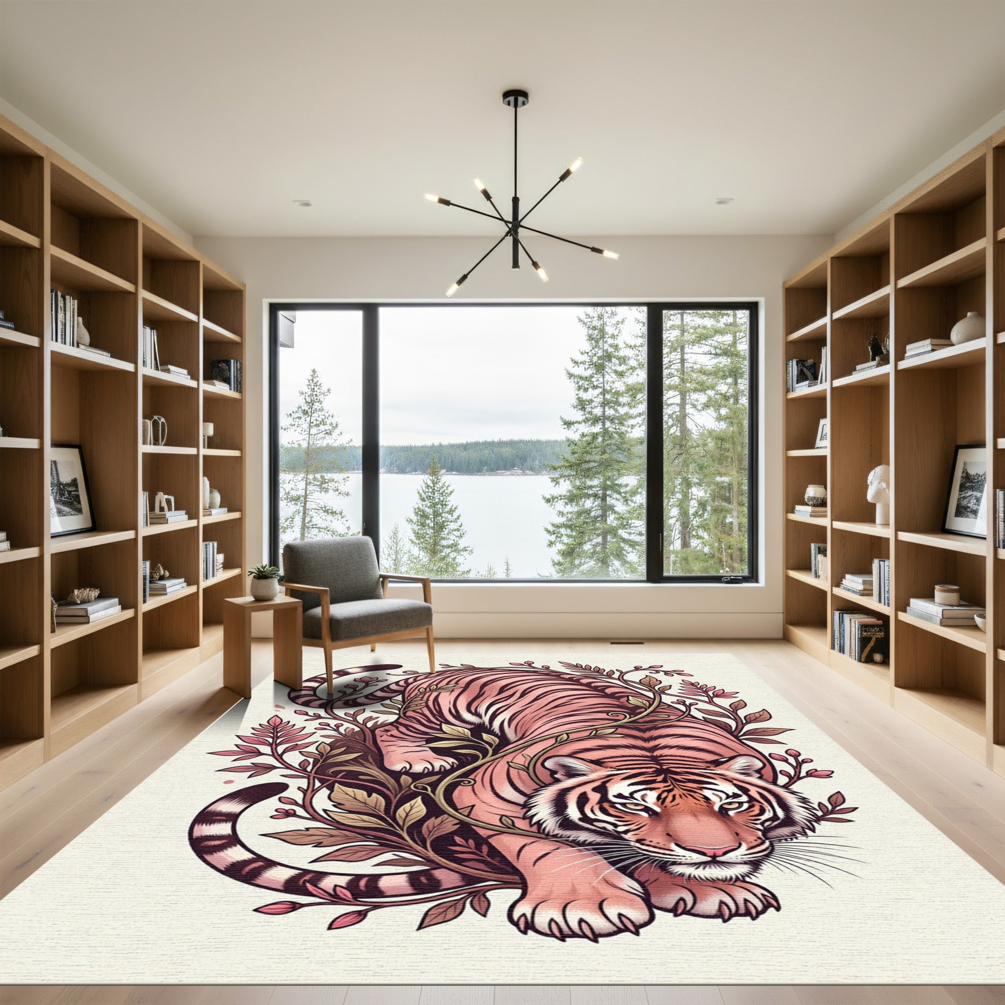 Blush Tiger in Tropical Foliage Rug