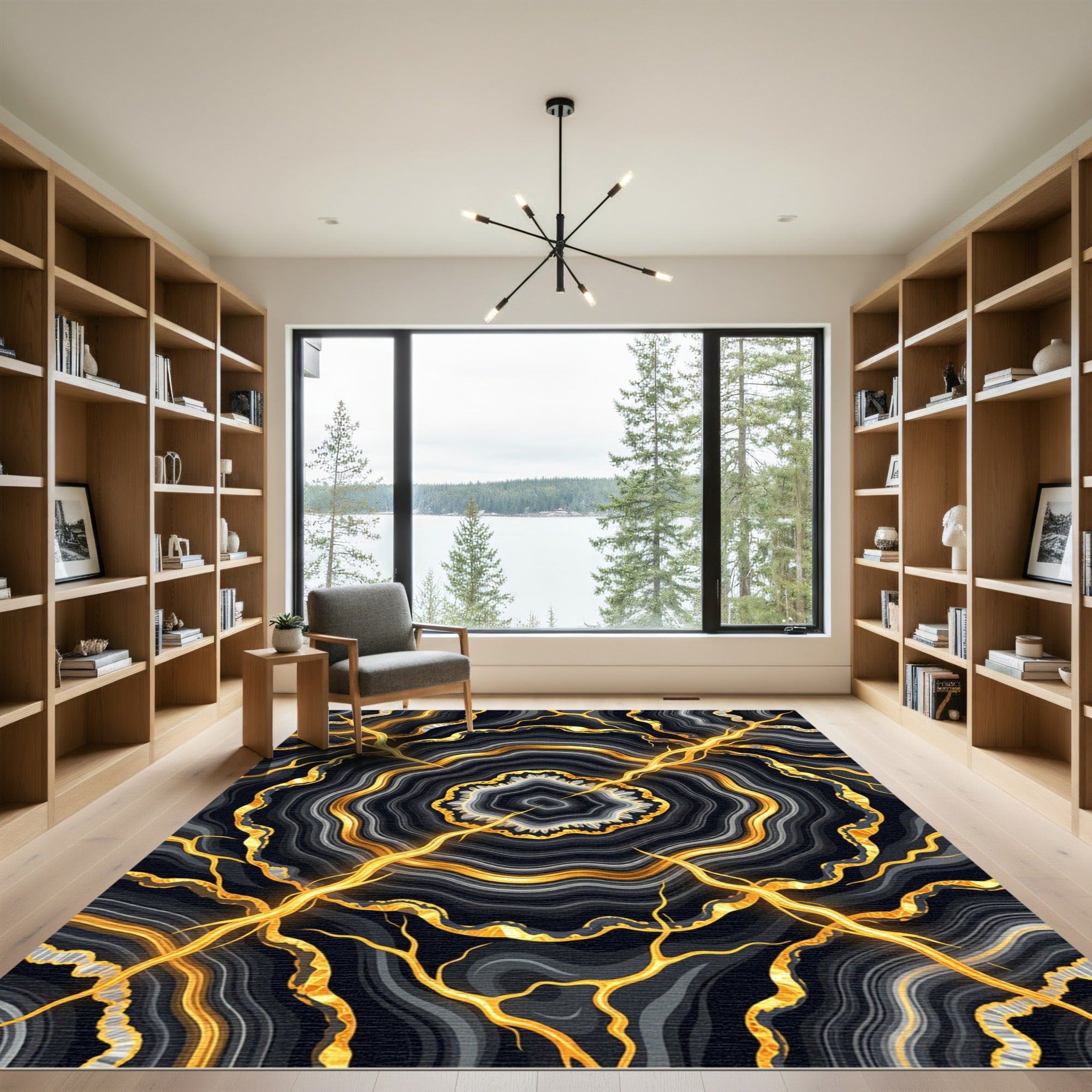 Luxurious Gold Veined Black Agate Rug
