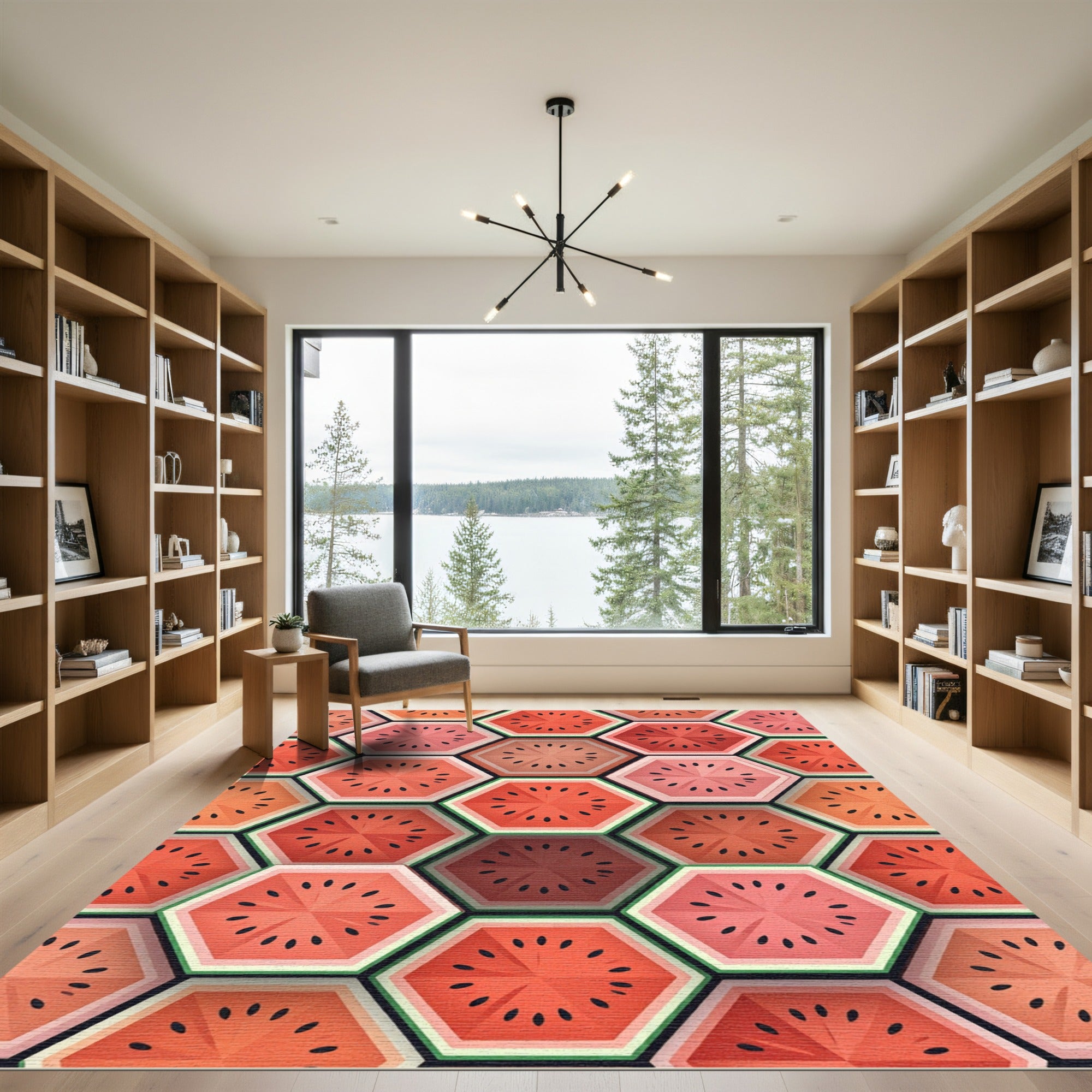 Red Watermelon Hexagonal Fruit Slice Rug