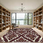 Elegant Damask Scroll Burgundy Cream Art Rug