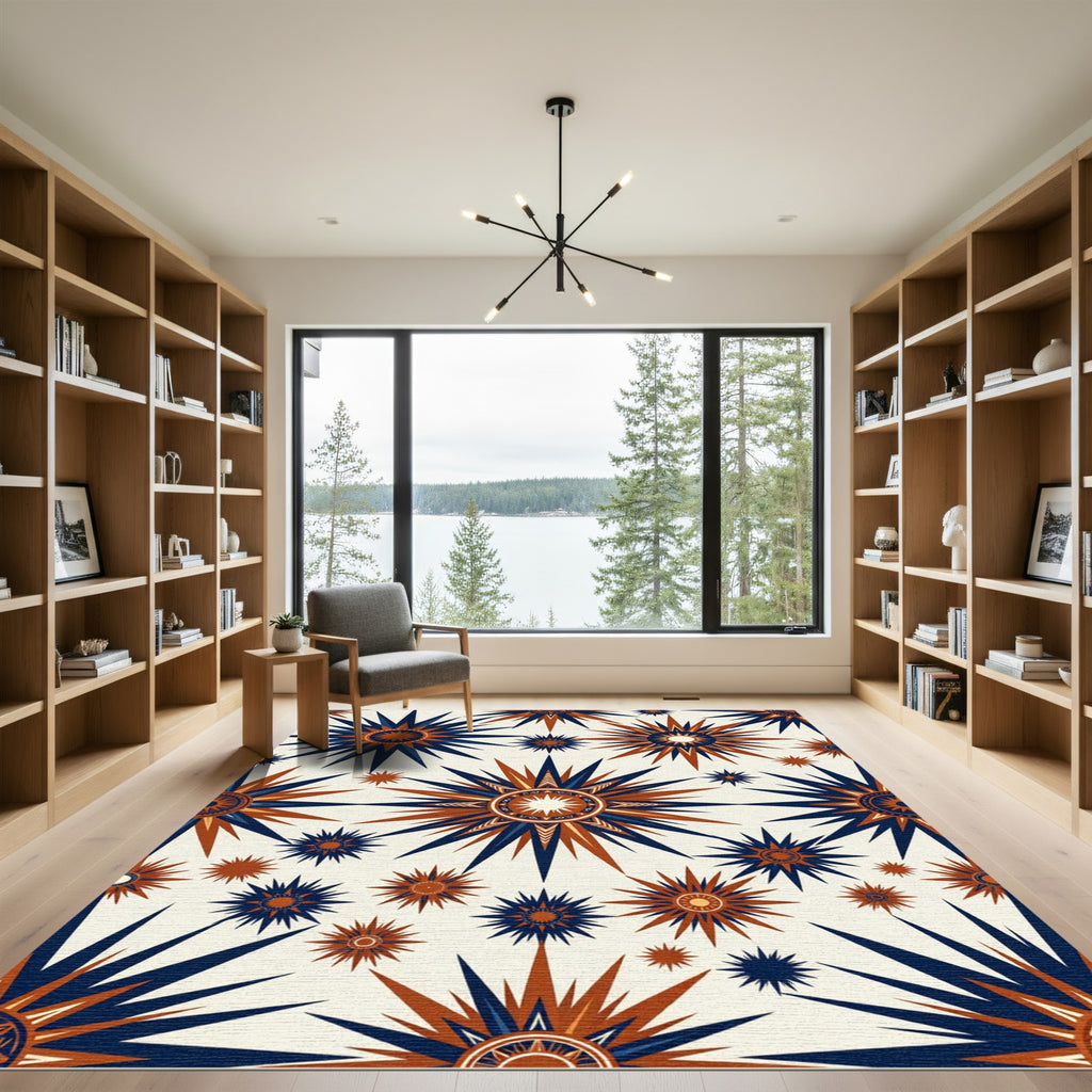 Celestial Navy and Terracotta Star Burst Rug
