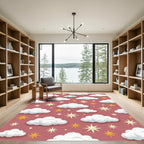 Whimsical Dusty Rose Cloudy Celestial Night Rug