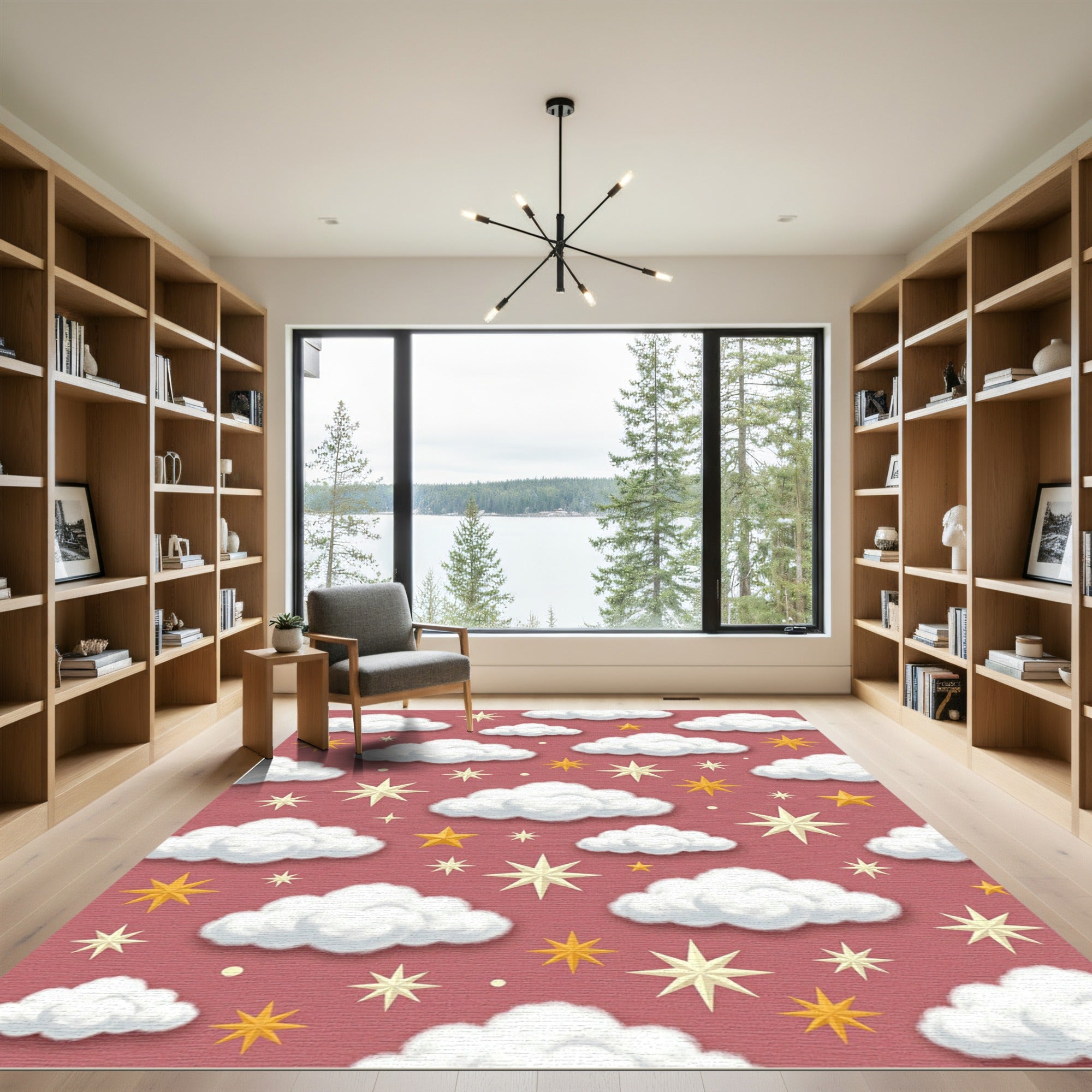 Whimsical Dusty Rose Cloudy Celestial Night Rug