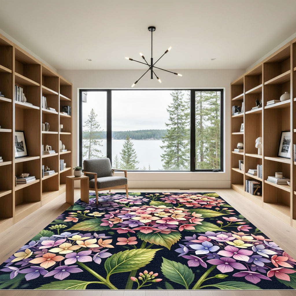 Vibrant Watercolor Hydrangea Floral Garden Rug