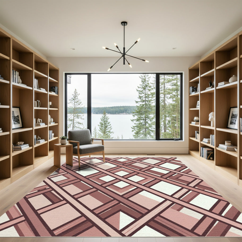 Modern Dusty Rose Lattice Geometric Rug