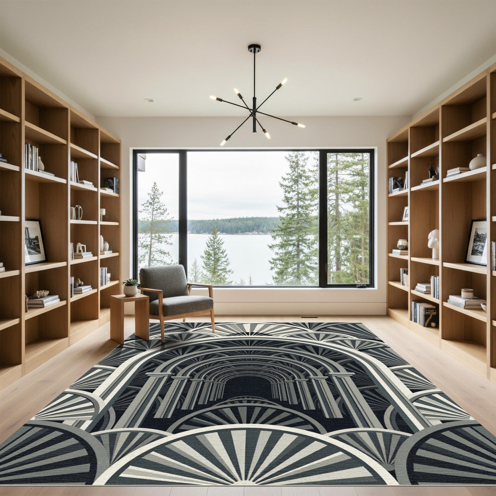 Monochromatic Archway Fan Motif Rug