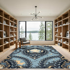 Vintage Blue Damask Laurel Wreath Rug