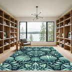 Elegant Mint Seashell Floral Medallion Rug