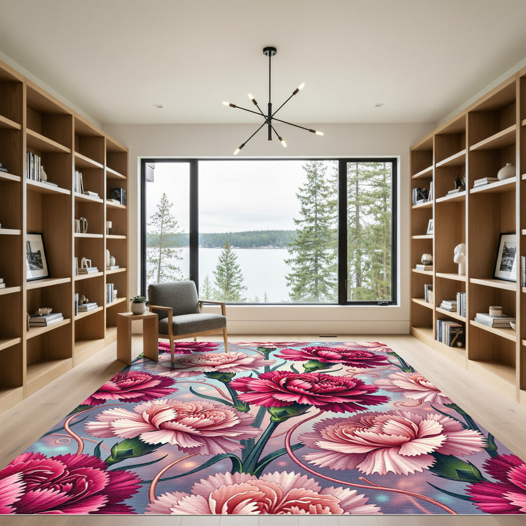 Blush And Crimson Carnation Floral Rug