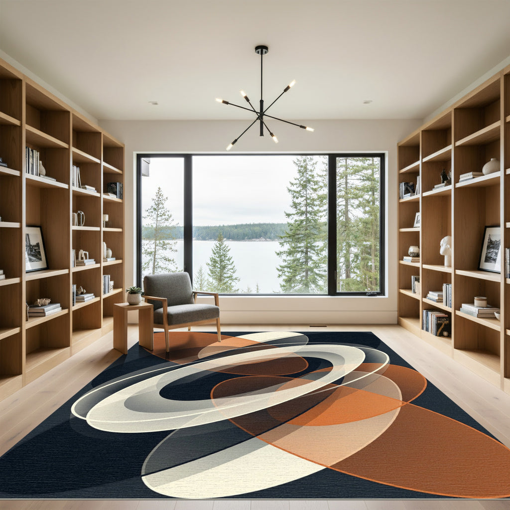 Modern Abstract Burnt Orange Elliptical Art Rug