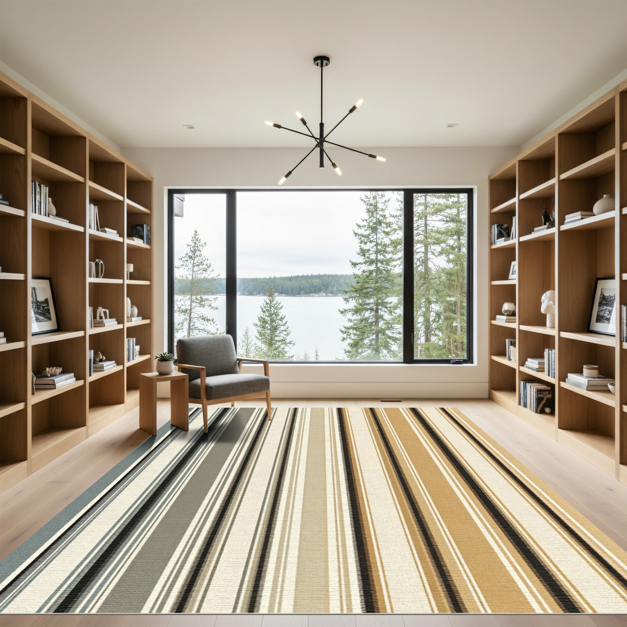 Earthy Neutral Tone Vertical Stripe Rug