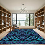 Neon Blue Geometric Tribal Diamond Rug