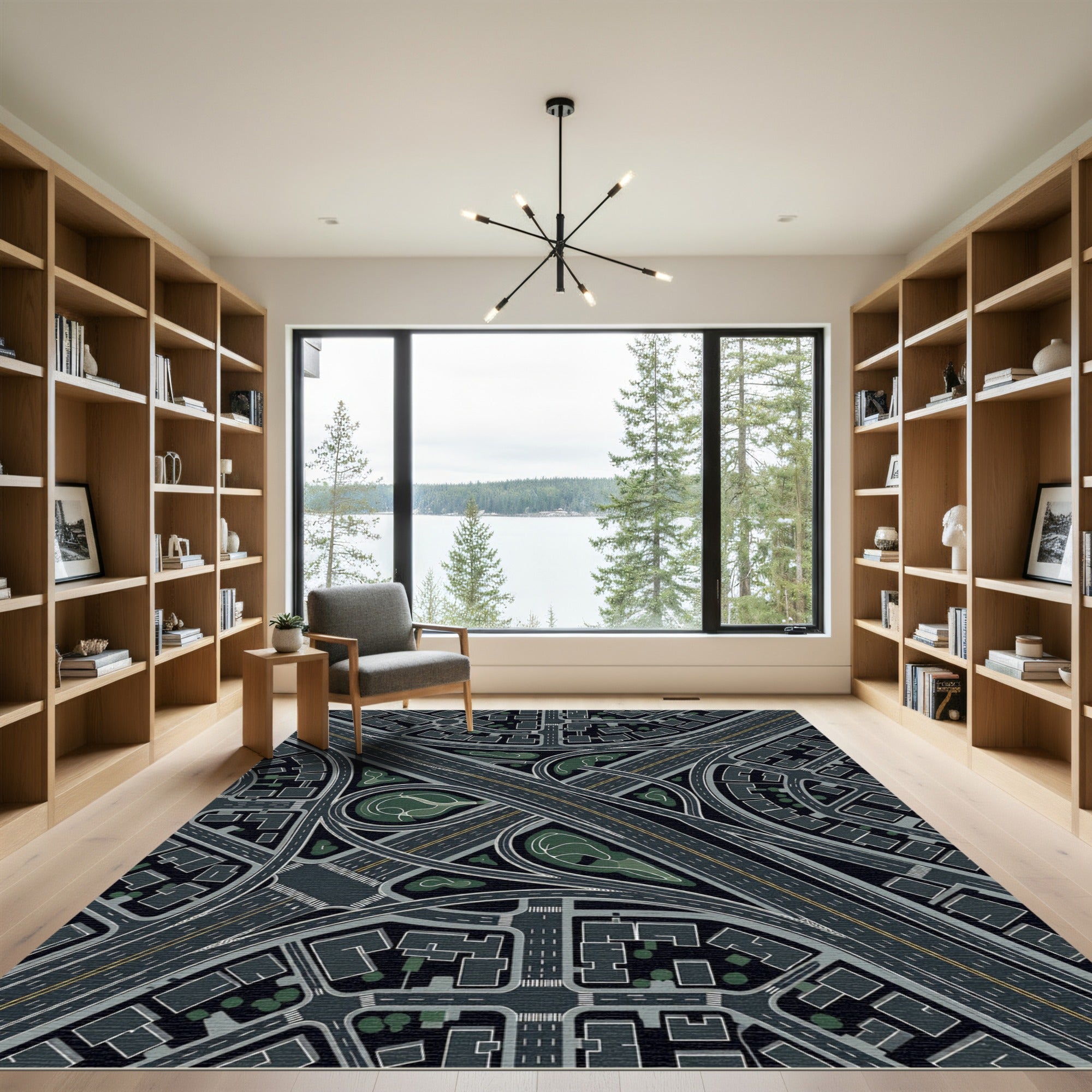 Urban Highway Interchange Overhead View Rug