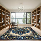 Ornate Blue Rose Medallion Filigree Rug