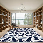 Coastal Navy Black Labrador Anchor Art Rug