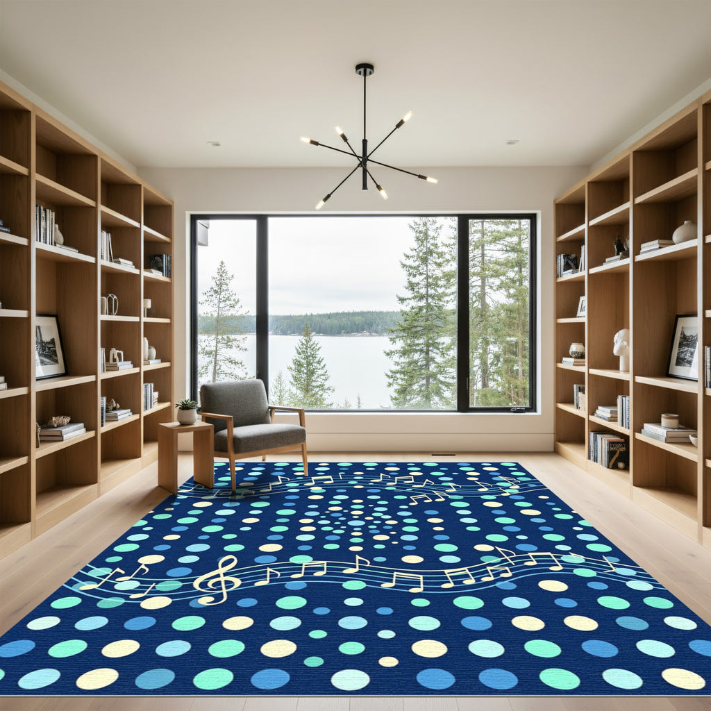 Blue Musical Notes Polka Dot Rug