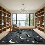 Celestial Monochrome Crescent Moon Starry Sky Rug