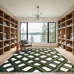Olive Lattice Woven Geometric Grid Rug