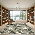 Delicate White Blossom Vine Pattern Rug
