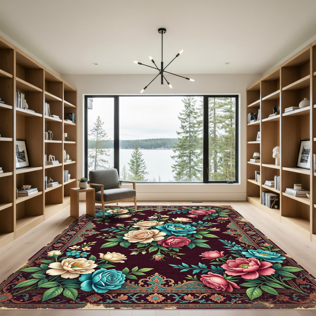 Vintage Crimson Floral Rose Abundance Rug