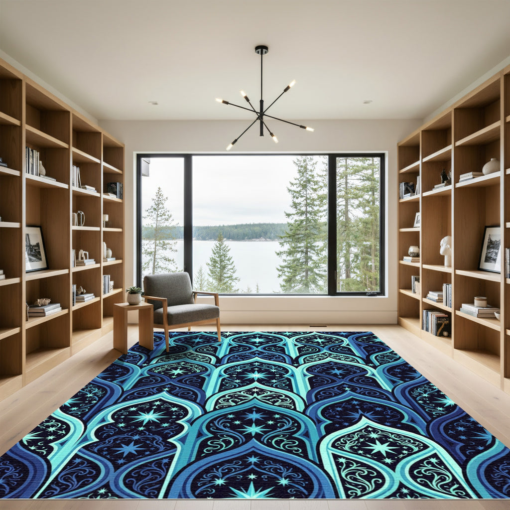 Deep Blue Starry Archway Tapestry Rug