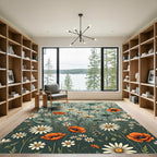 Sage Green Wildflower Poppy Daisy Meadow Rug