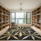 Luxurious Gold and Silver Sunburst Geometric Rug