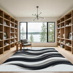 Contemporary Monochrome Abstract Wavy Stripe Rug