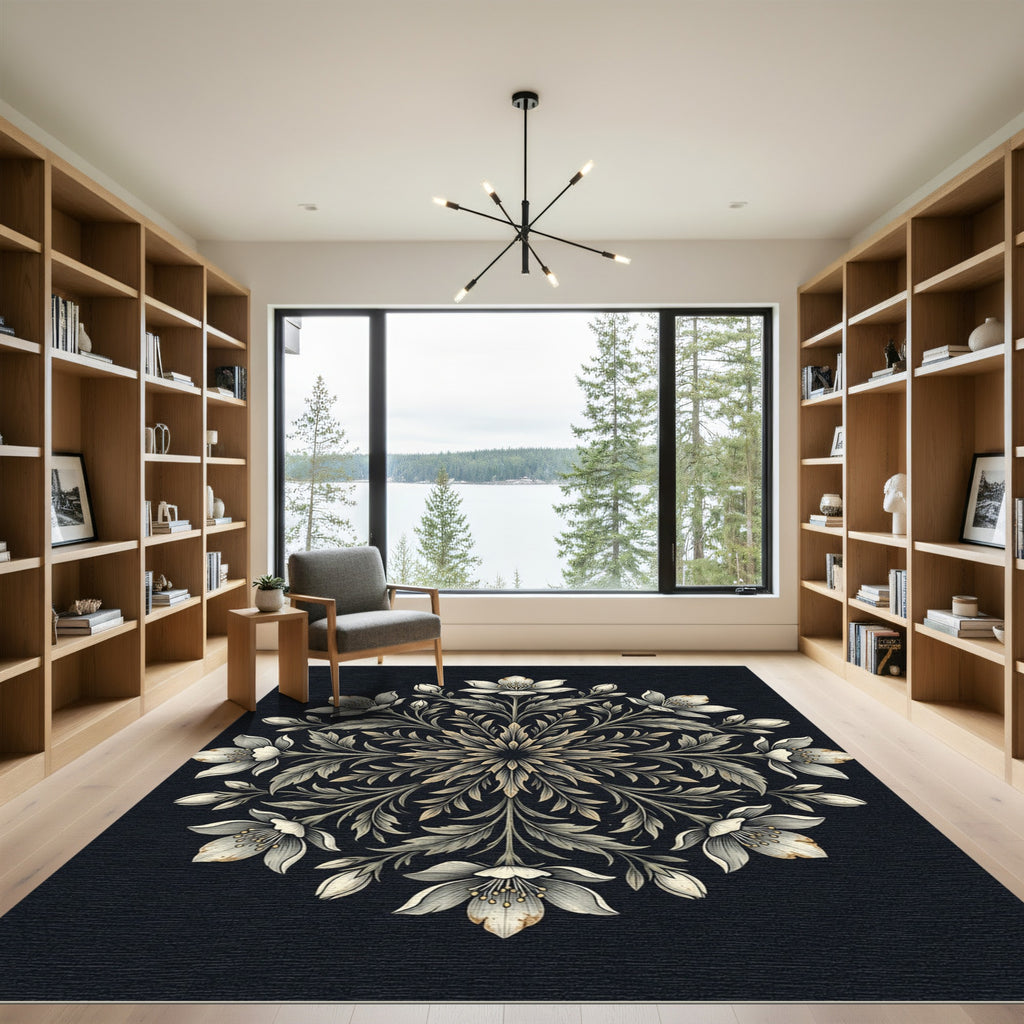Elegant Ivory Floral Mandala Rug