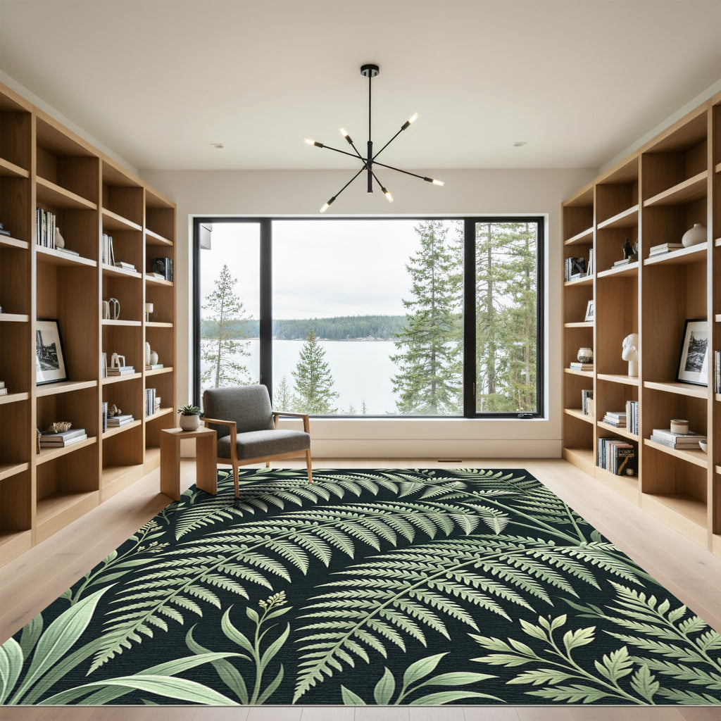 Lush Green Botanical Fern Canopy Rug