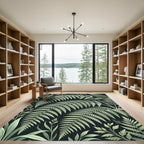 Lush Green Botanical Fern Canopy Rug