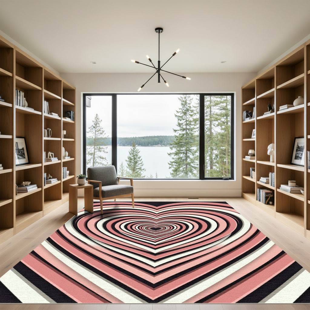 Coral Pink Heart Illusion Rug